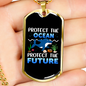 Camper Necklace Protect The Ocean White Necklace Stainless Steel or 18k Gold Dog Tag 24" Chain-Express Your Love Gifts
