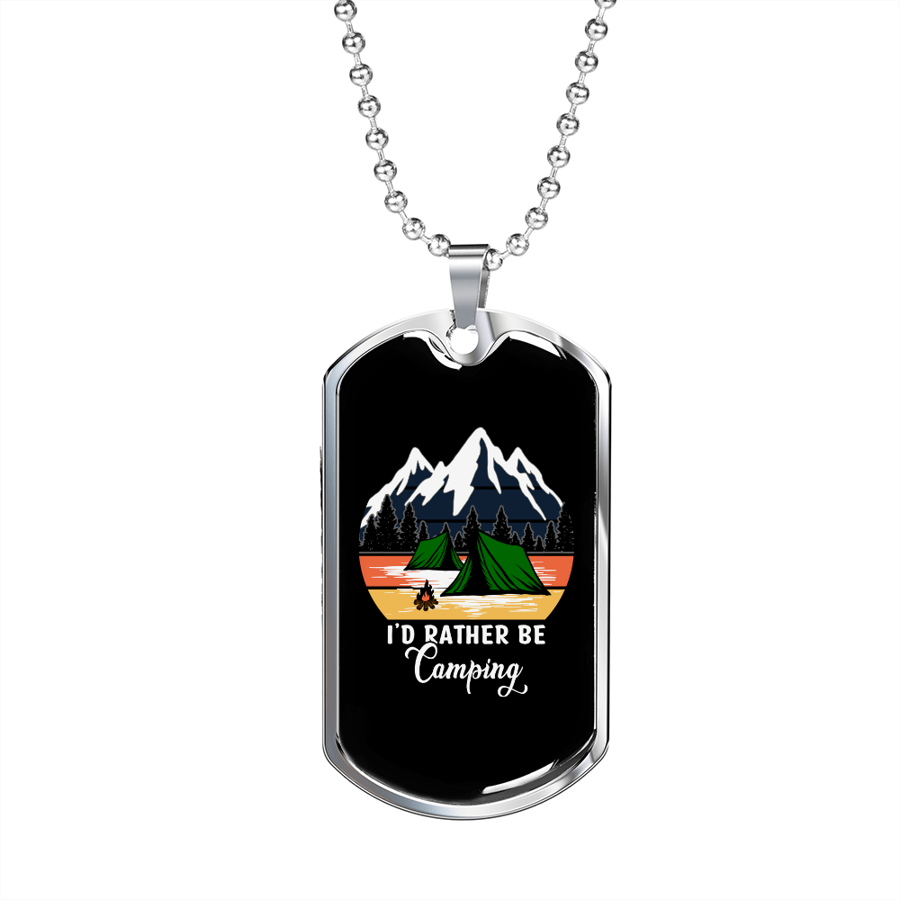Camper Necklace Rather Be Camping Necklace Stainless Steel or 18k Gold Dog Tag 24" Chain-Express Your Love Gifts