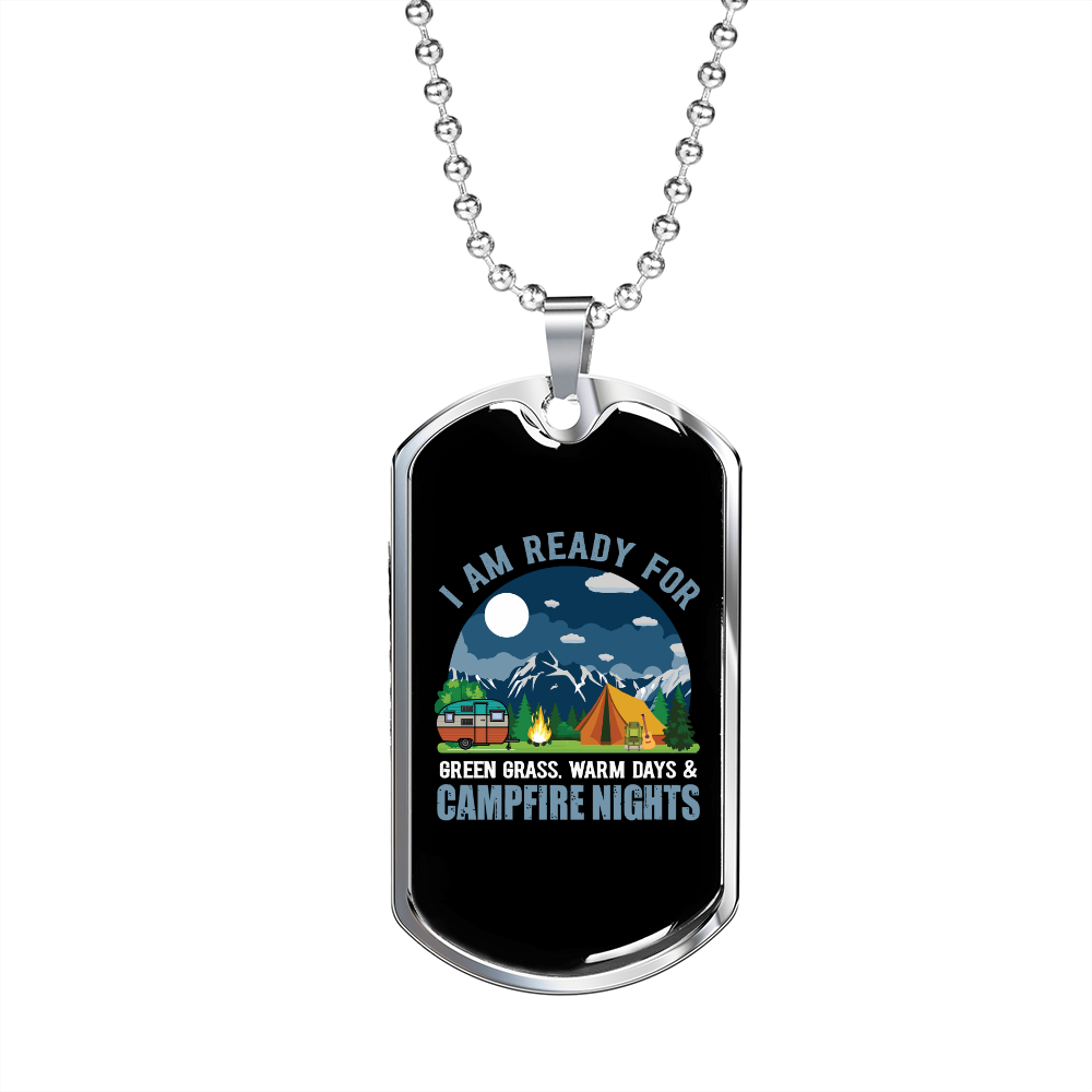 Camper Necklace Ready For Campfire Nights Necklace Stainless Steel or 18k Gold Dog Tag 24" Chain-Express Your Love Gifts