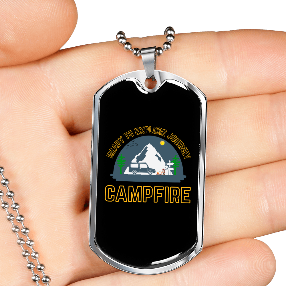 Camper Necklace Ready to Explore Journey Necklace Stainless Steel or 18k Gold Dog Tag 24" Chain-Express Your Love Gifts