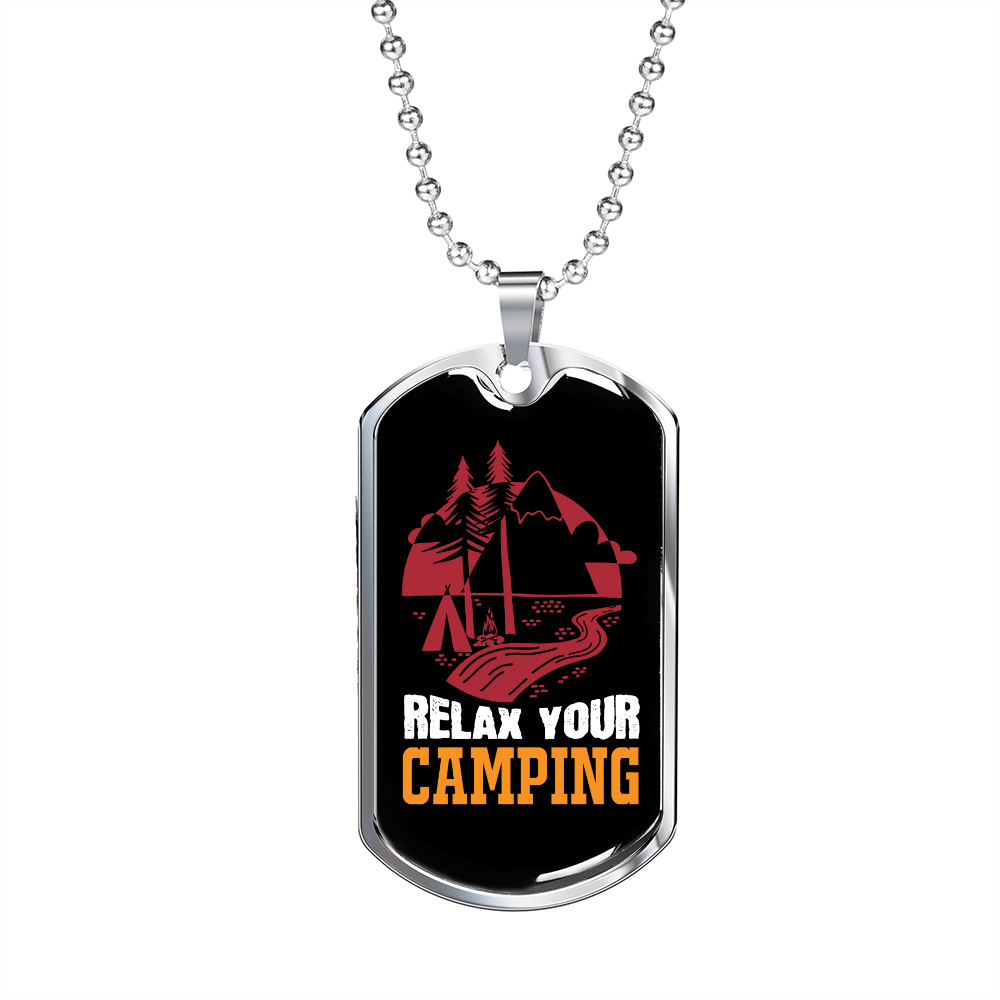 Camper Necklace Relax Your Camping Red Tent Necklace Stainless Steel or 18k Gold Dog Tag 24" Chain-Express Your Love Gifts