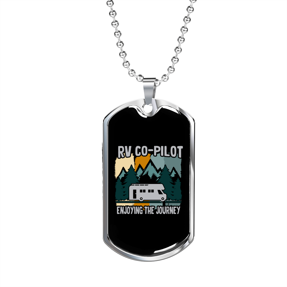 Camper Necklace RV Co-Pilot Necklace Stainless Steel or 18k Gold Dog Tag 24" Chain-Express Your Love Gifts