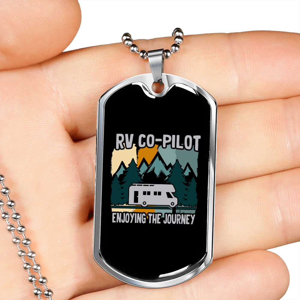 Camper Necklace RV Co-Pilot Necklace Stainless Steel or 18k Gold Dog Tag 24" Chain-Express Your Love Gifts