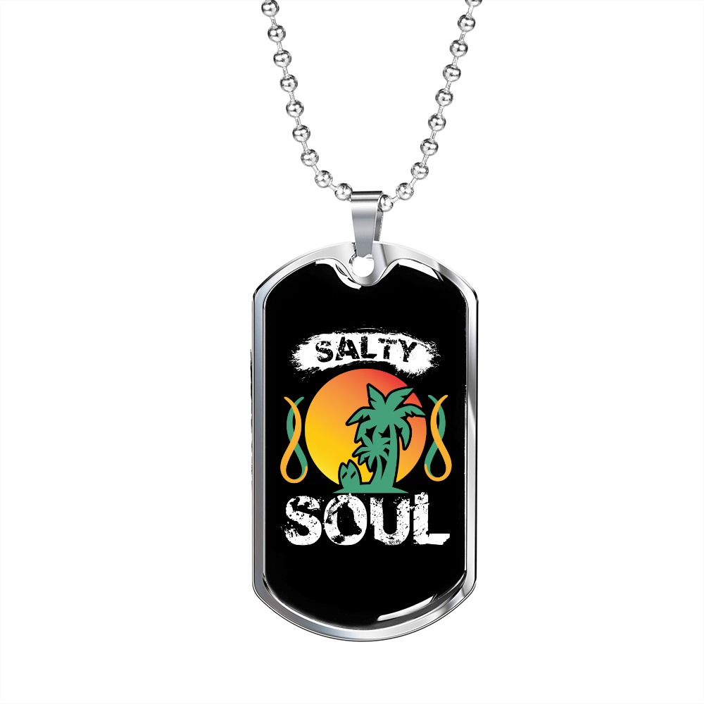 Camper Necklace Salty Soul Necklace Stainless Steel or 18k Gold Dog Tag 24" Chain-Express Your Love Gifts
