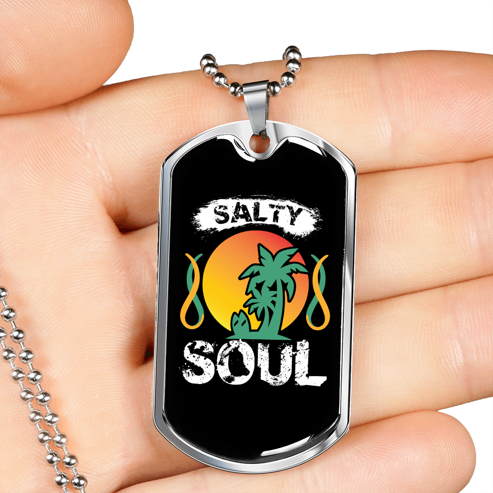 Camper Necklace Salty Soul Necklace Stainless Steel or 18k Gold Dog Tag 24" Chain-Express Your Love Gifts