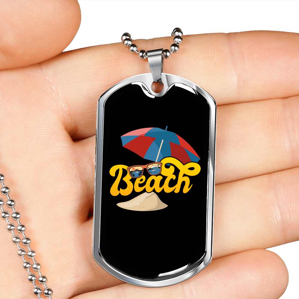 Camper Necklace Sand Yellow Beach Necklace Stainless Steel or 18k Gold Dog Tag 24" Chain-Express Your Love Gifts