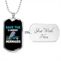 Camper Necklace Save The Chubby Mermaids Necklace Stainless Steel or 18k Gold Dog Tag 24" Chain-Express Your Love Gifts
