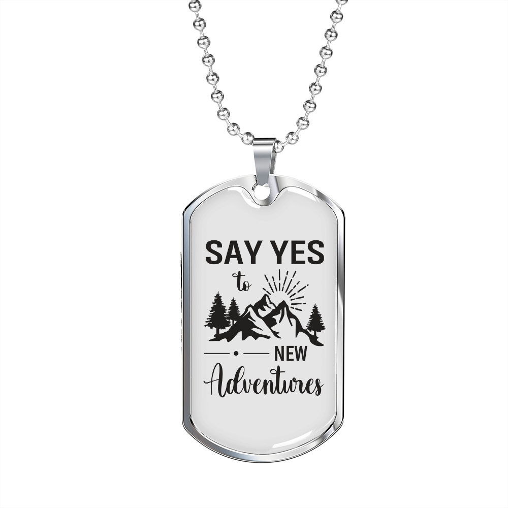 Camper Necklace Say Yes! Necklace Stainless Steel or 18k Gold Dog Tag 24" Chain-Express Your Love Gifts