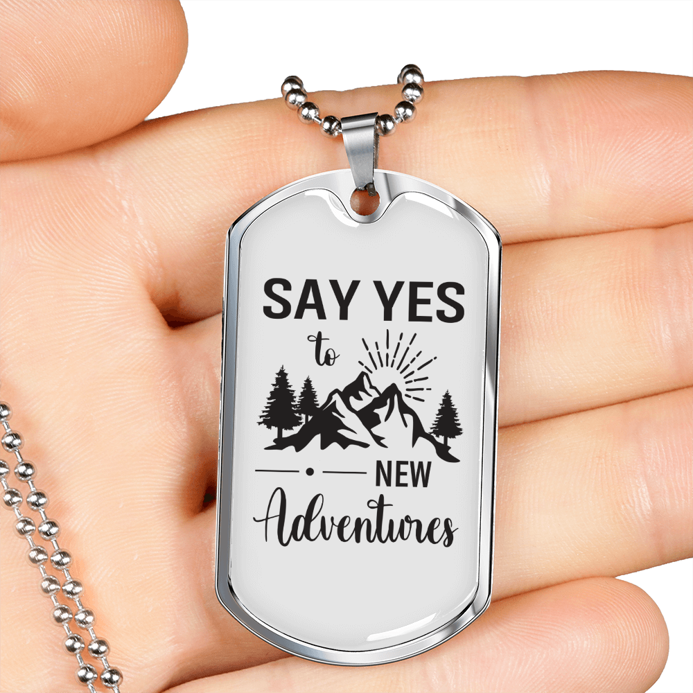 Camper Necklace Say Yes! Necklace Stainless Steel or 18k Gold Dog Tag 24" Chain-Express Your Love Gifts