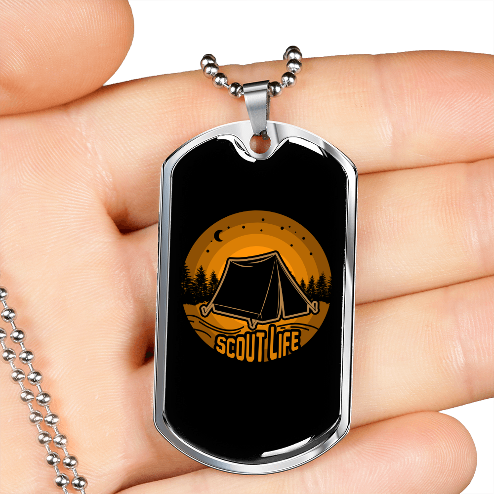 Camper Necklace Scout Life Necklace Stainless Steel or 18k Gold Dog Tag 24" Chain-Express Your Love Gifts