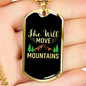 Camper Necklace She Will Move Mountains Necklace Stainless Steel or 18k Gold Dog Tag 24" Chain-Express Your Love Gifts