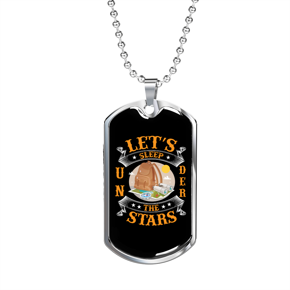 Camper Necklace Sleep Under The Stars Necklace Stainless Steel or 18k Gold Dog Tag 24" Chain-Express Your Love Gifts