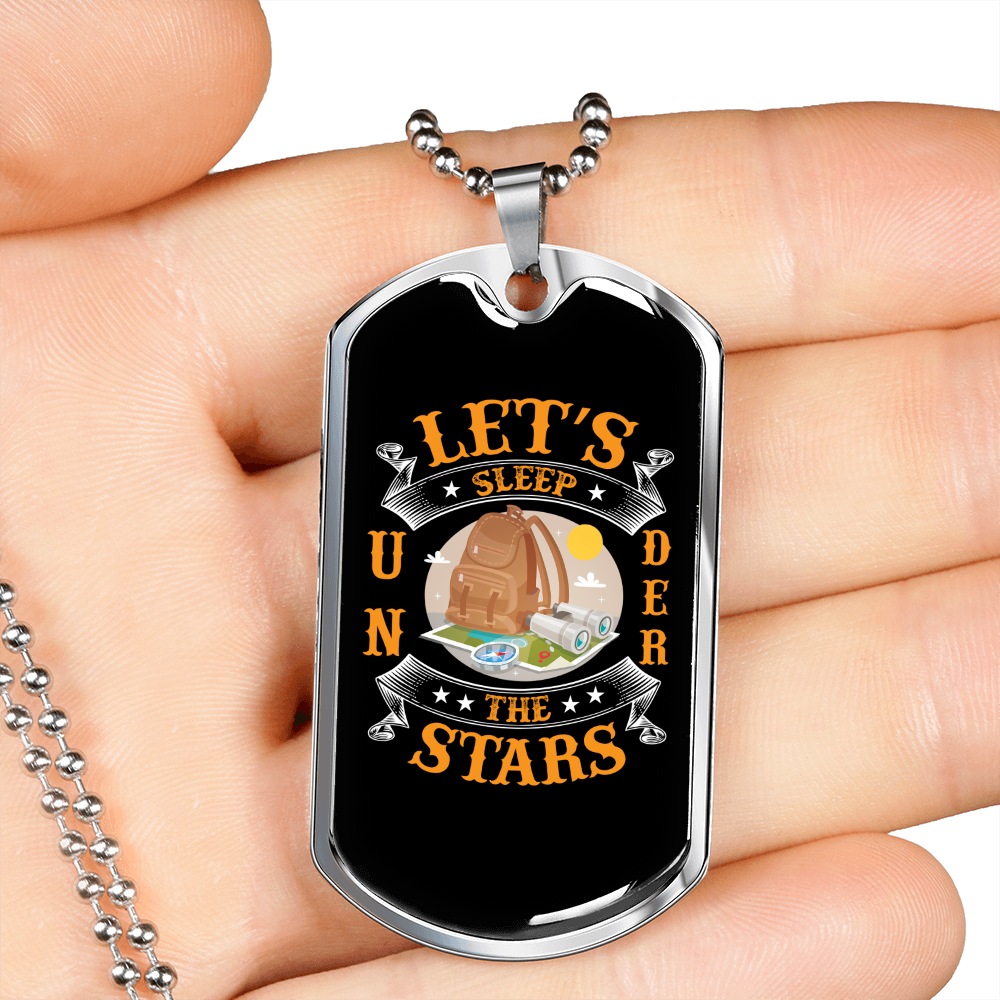 Camper Necklace Sleep Under The Stars Necklace Stainless Steel or 18k Gold Dog Tag 24" Chain-Express Your Love Gifts