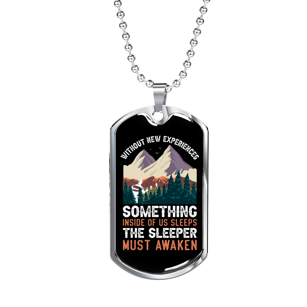 Camper Necklace Sleeper Must Awaken Necklace Stainless Steel or 18k Gold Dog Tag 24" Chain-Express Your Love Gifts