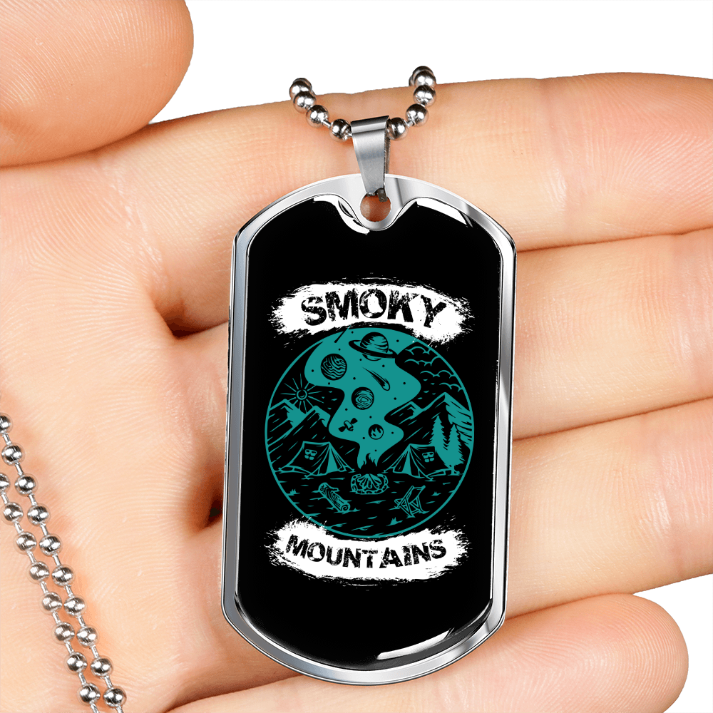 Camper Necklace Smoky Mountains Necklace Stainless Steel or 18k Gold Dog Tag 24" Chain-Express Your Love Gifts