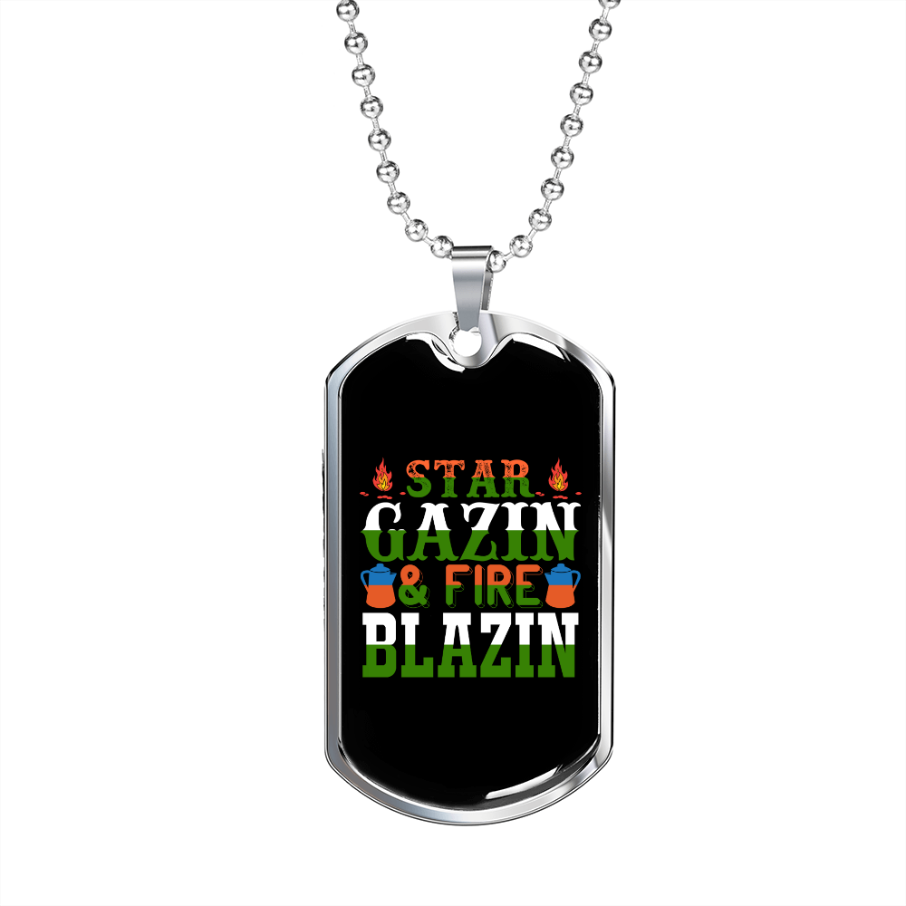 Camper Necklace Star Gazin & Fire Blazin Necklace Stainless Steel or 18k Gold Dog Tag 24" Chain-Express Your Love Gifts