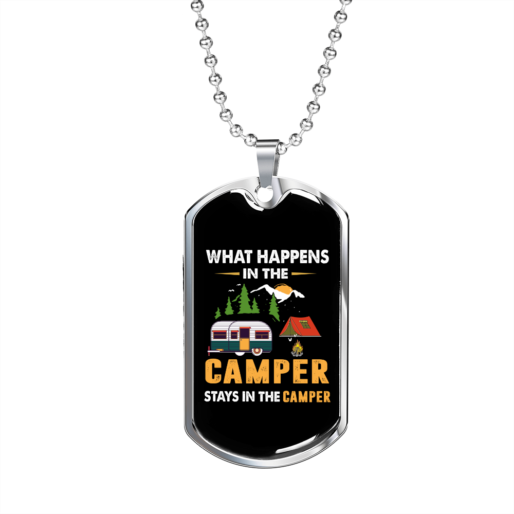 Camper Necklace Stays In The Camp Necklace Stainless Steel or 18k Gold Dog Tag 24" Chain-Express Your Love Gifts