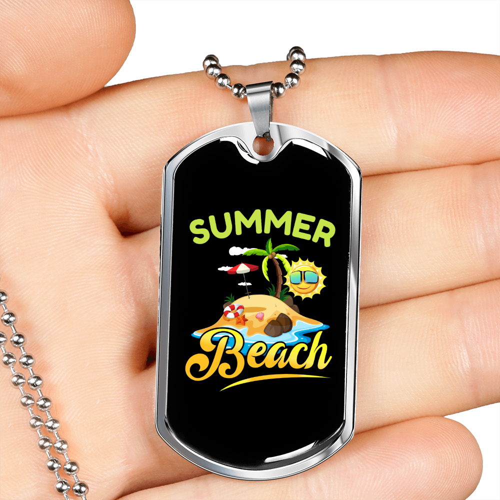 Camper Necklace Summer Beach Ocean Necklace Stainless Steel or 18k Gold Dog Tag 24" Chain-Express Your Love Gifts