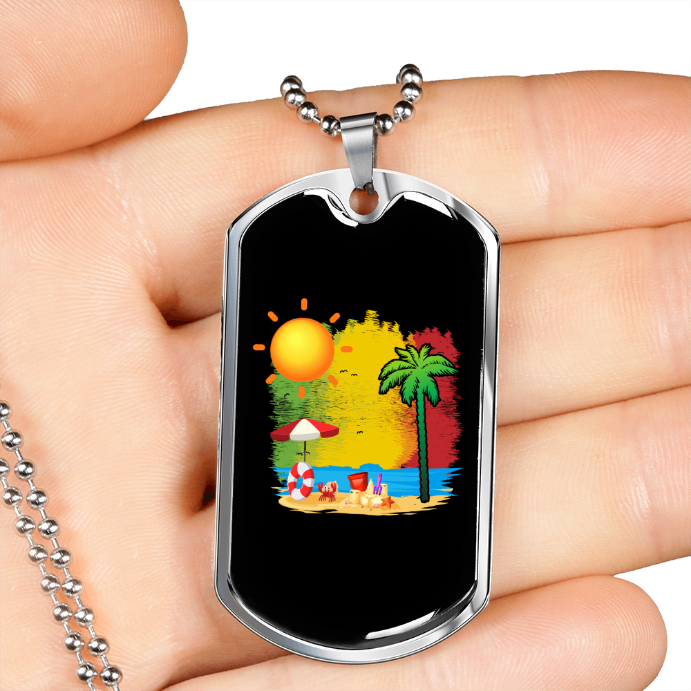 Camper Necklace Summer Beach Ocean Sun Necklace Stainless Steel or 18k Gold Dog Tag 24" Chain-Express Your Love Gifts