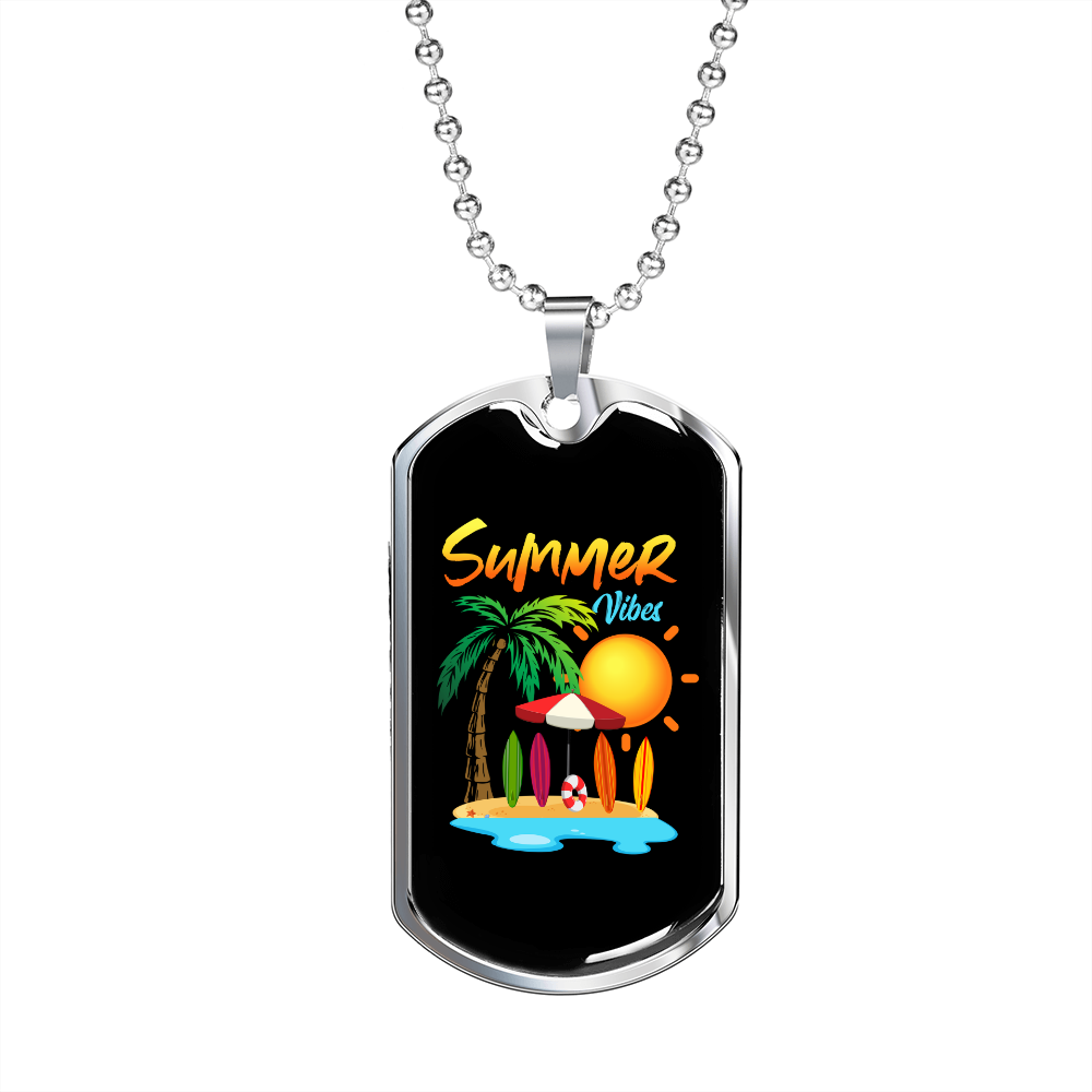 Camper Necklace Summer Beach White Necklace Stainless Steel or 18k Gold Dog Tag 24" Chain-Express Your Love Gifts