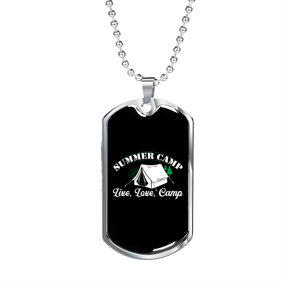 Camper Necklace Summer Camp White Necklace Stainless Steel or 18k Gold Dog Tag 24" Chain-Express Your Love Gifts
