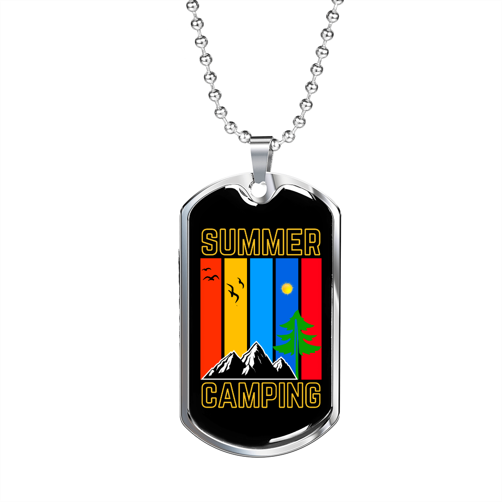 Camper Necklace Summer Camping Necklace Stainless Steel or 18k Gold Dog Tag 24" Chain-Express Your Love Gifts