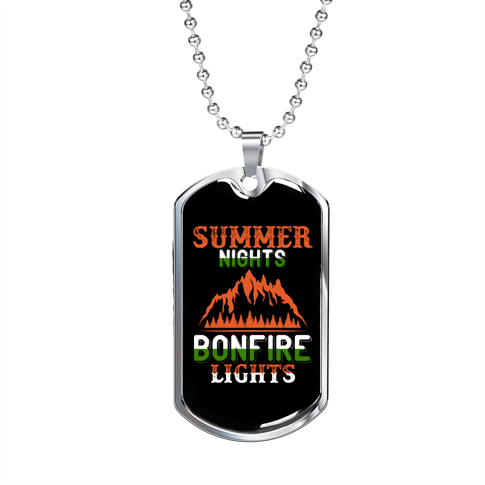 Camper Necklace Summer Nights Bonfire Lights Necklace Stainless Steel or 18k Gold Dog Tag 24" Chain-Express Your Love Gifts
