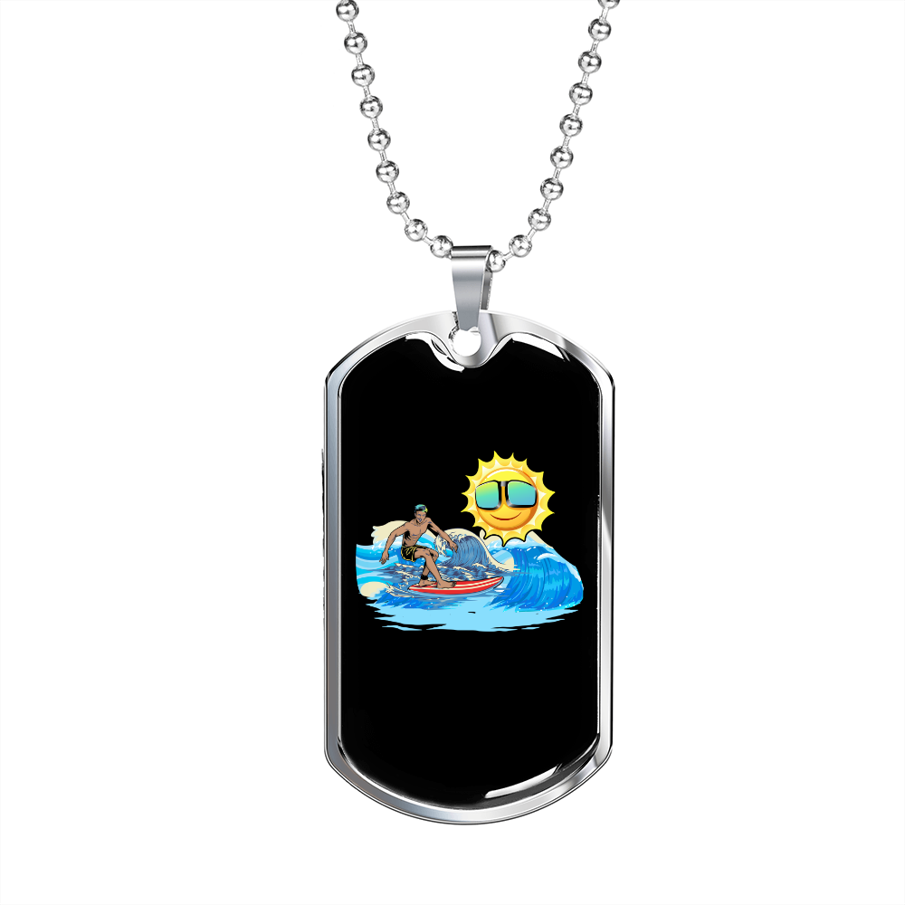 Camper Necklace Sun Sea Waves Necklace Stainless Steel or 18k Gold Dog Tag 24" Chain-Express Your Love Gifts