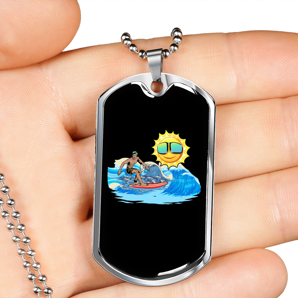 Camper Necklace Sun Sea Waves Necklace Stainless Steel or 18k Gold Dog Tag 24" Chain-Express Your Love Gifts
