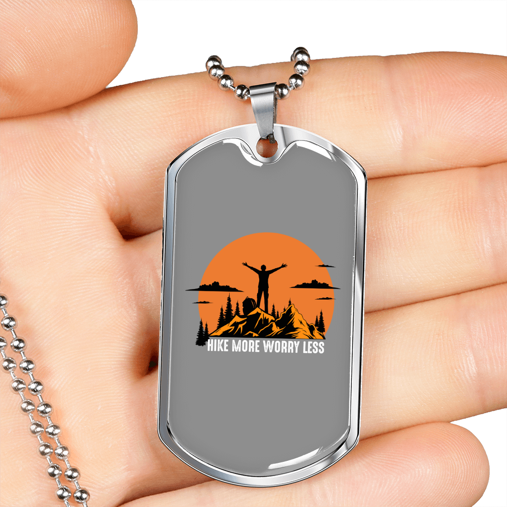 Camper Necklace Sunrise Mountain People Necklace Stainless Steel or 18k Gold Dog Tag 24" Chain-Express Your Love Gifts
