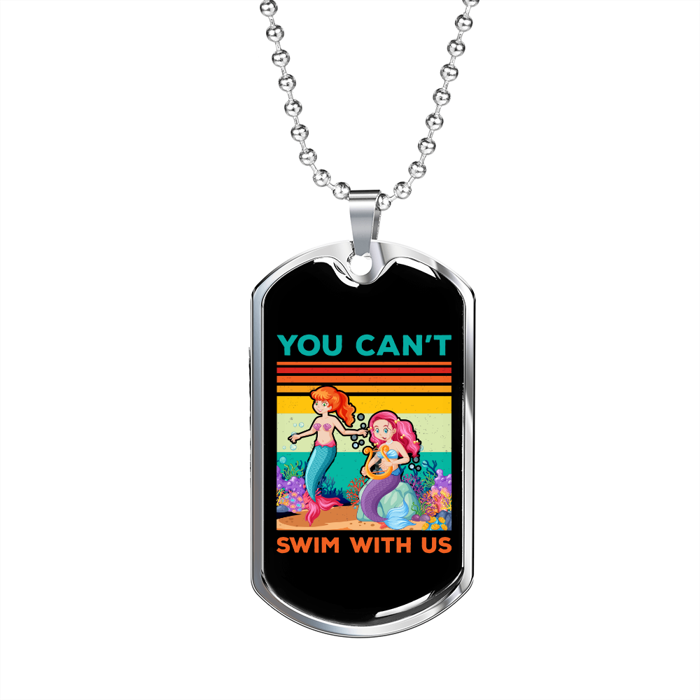 Camper Necklace Swim With Us Necklace Stainless Steel or 18k Gold Dog Tag 24" Chain-Express Your Love Gifts