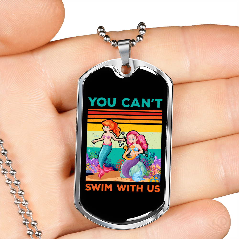 Camper Necklace Swim With Us Necklace Stainless Steel or 18k Gold Dog Tag 24" Chain-Express Your Love Gifts