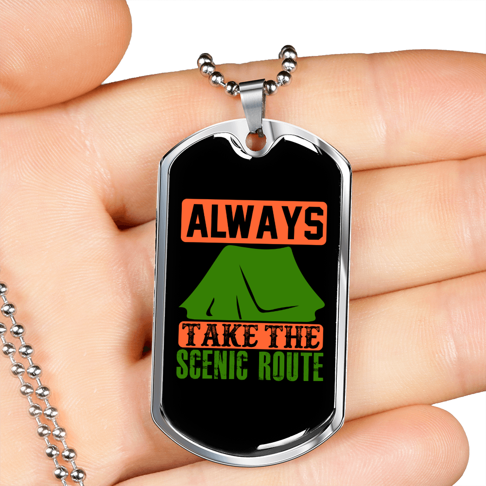 Camper Necklace Take The Scenic Route Necklace Stainless Steel or 18k Gold Dog Tag 24" Chain-Express Your Love Gifts