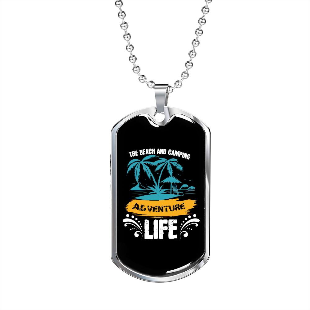Camper Necklace The Beach And Camping Adventure Necklace Stainless Steel or 18k Gold Dog Tag 24" Chain-Express Your Love Gifts