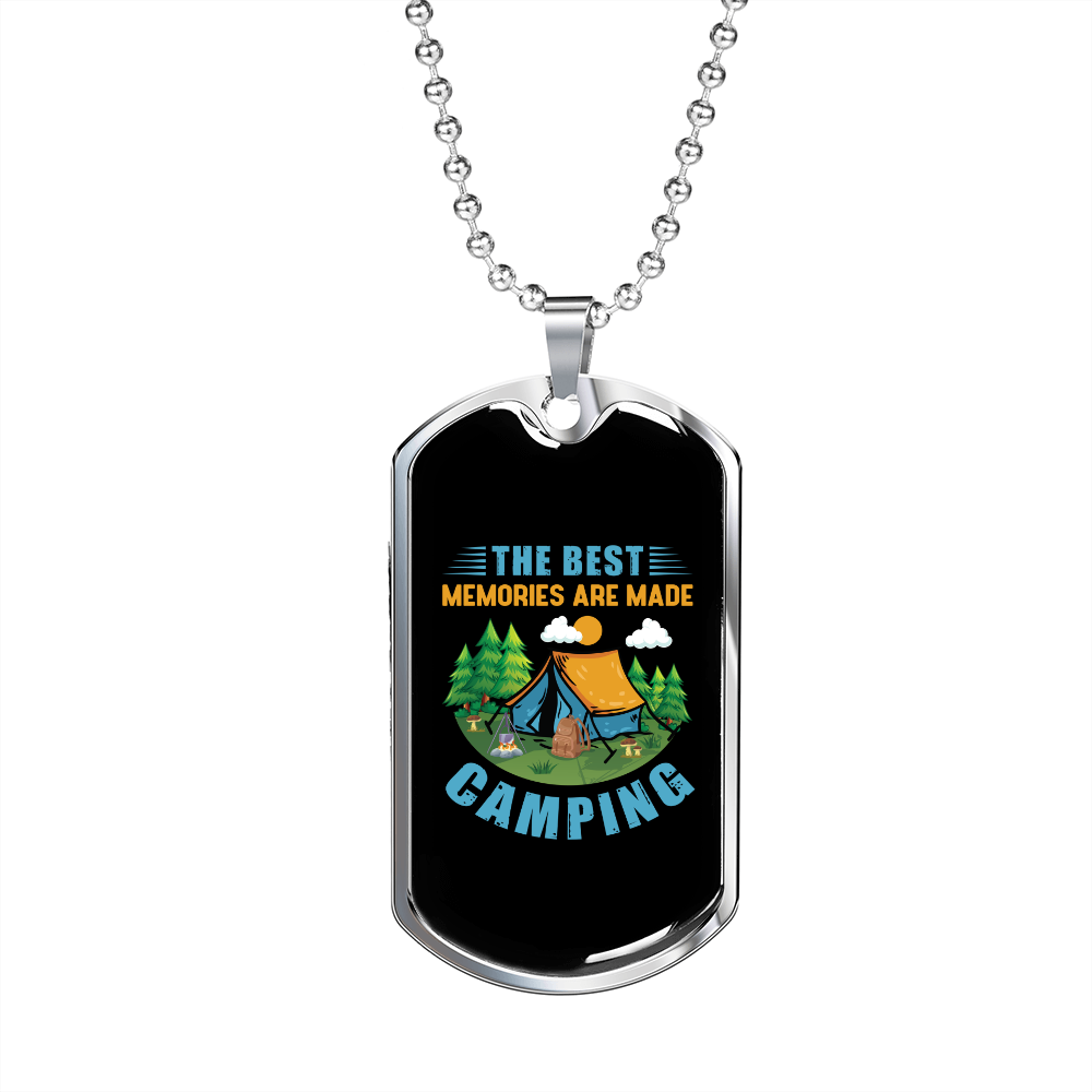Camper Necklace The Best Memories Blue Necklace Stainless Steel or 18k Gold Dog Tag 24" Chain-Express Your Love Gifts