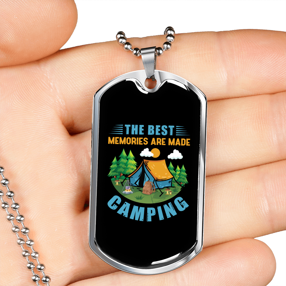 Camper Necklace The Best Memories Blue Necklace Stainless Steel or 18k Gold Dog Tag 24" Chain-Express Your Love Gifts