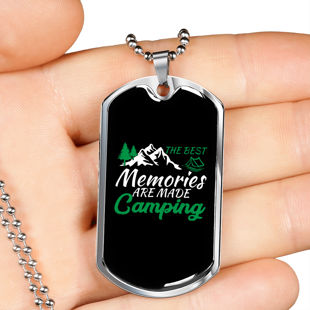 Camper Necklace The Best Memories Green Necklace Stainless Steel or 18k Gold Dog Tag 24" Chain-Express Your Love Gifts