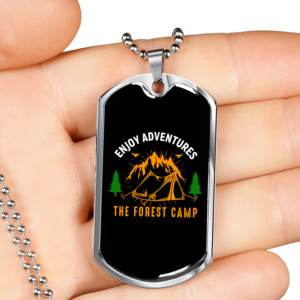 Camper Necklace The Forest Camp Necklace Stainless Steel or 18k Gold Dog Tag 24" Chain-Express Your Love Gifts