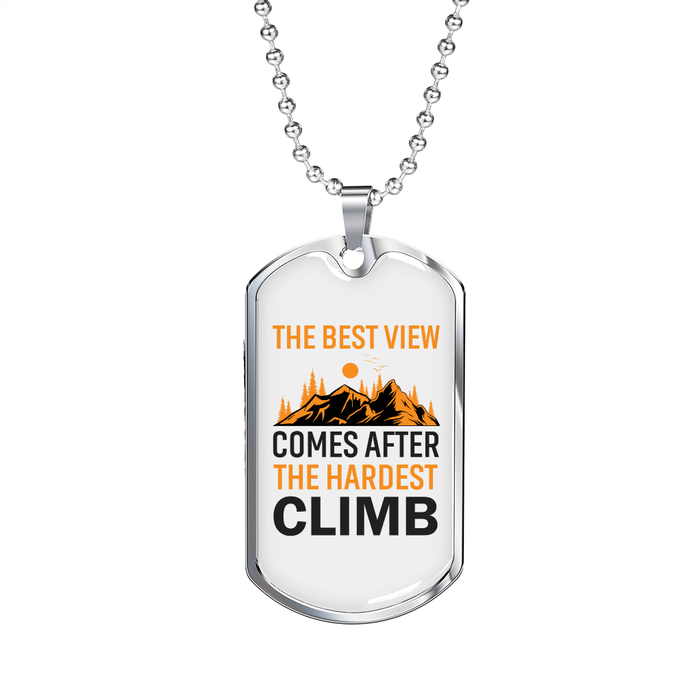 Camper Necklace The Hardest Climb Mountains Necklace Stainless Steel or 18k Gold Dog Tag 24" Chain-Express Your Love Gifts