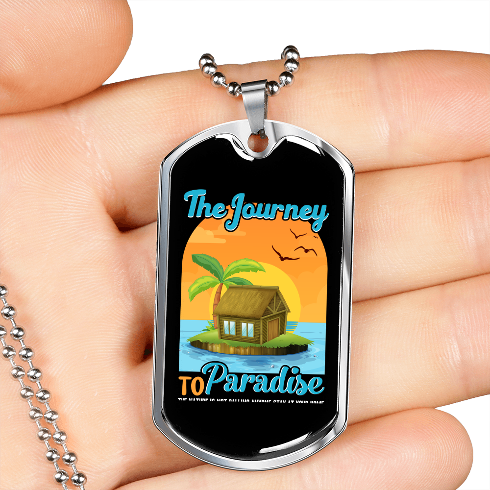 Camper Necklace The Journey To Paradise Necklace Stainless Steel or 18k Gold Dog Tag 24" Chain-Express Your Love Gifts