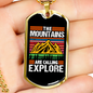 Camper Necklace The Mountains Are Calling Yellow Mountain Necklace Stainless Steel or 18k Gold Dog Tag 24" Chain-Express Your Love Gifts