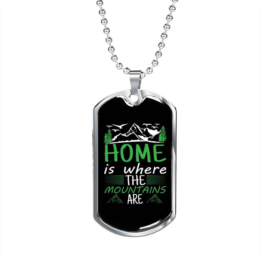 Camper Necklace The Mountains Are Necklace Stainless Steel or 18k Gold Dog Tag 24" Chain-Express Your Love Gifts