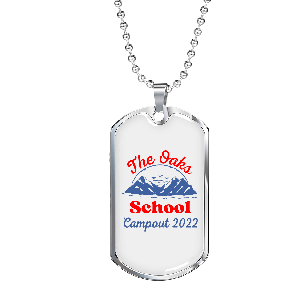 Camper Necklace The Oaks School Necklace Stainless Steel or 18k Gold Dog Tag 24" Chain-Express Your Love Gifts