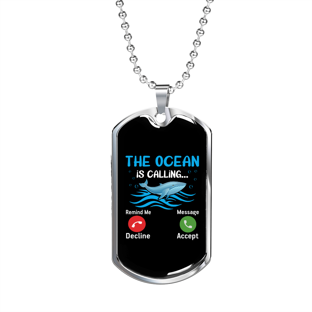 Camper Necklace The Ocean Is Calling Necklace Stainless Steel or 18k Gold Dog Tag 24" Chain-Express Your Love Gifts