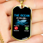 Camper Necklace The Ocean Is Calling Necklace Stainless Steel or 18k Gold Dog Tag 24" Chain-Express Your Love Gifts