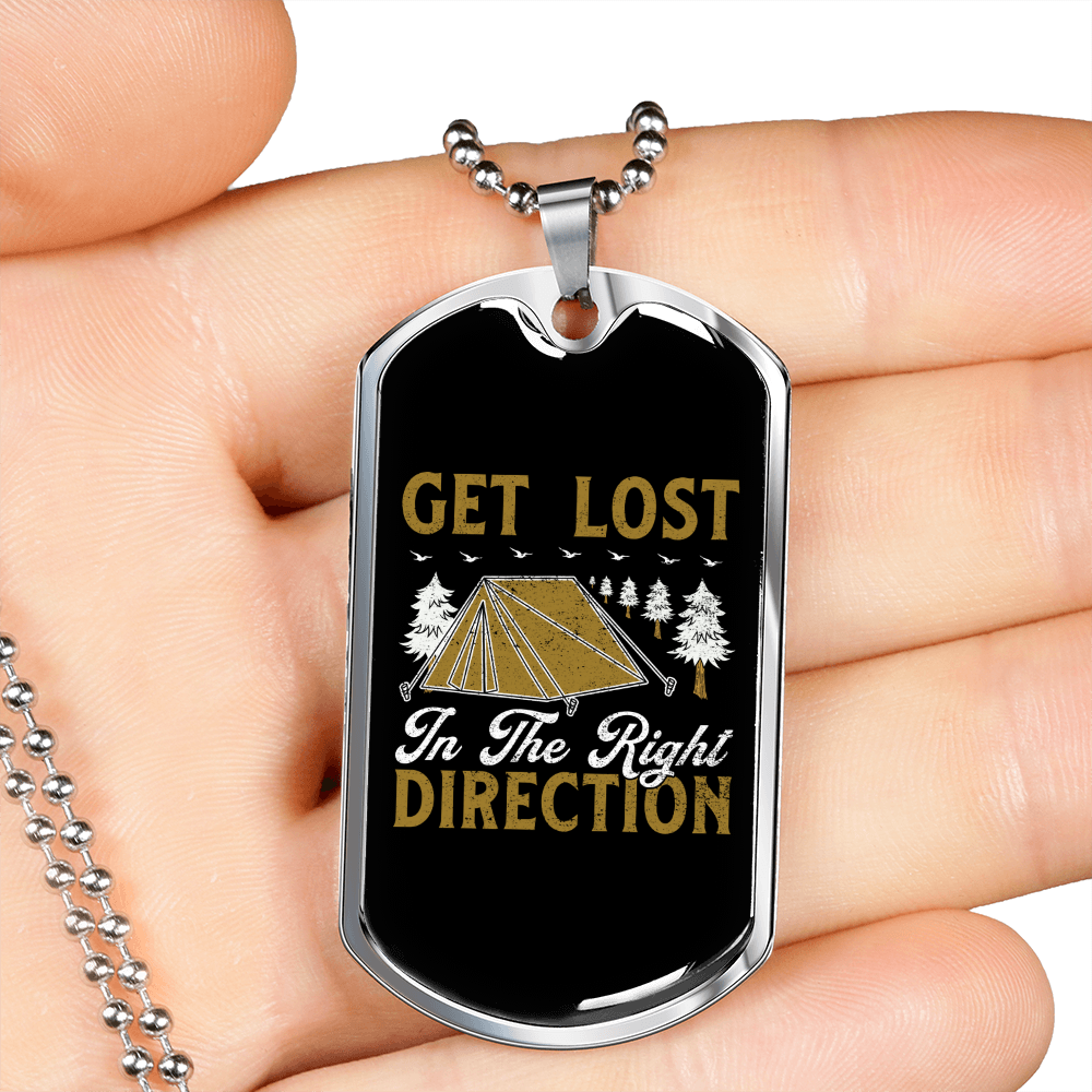 Camper Necklace The Right Direction Necklace Stainless Steel or 18k Gold Dog Tag 24" Chain-Express Your Love Gifts