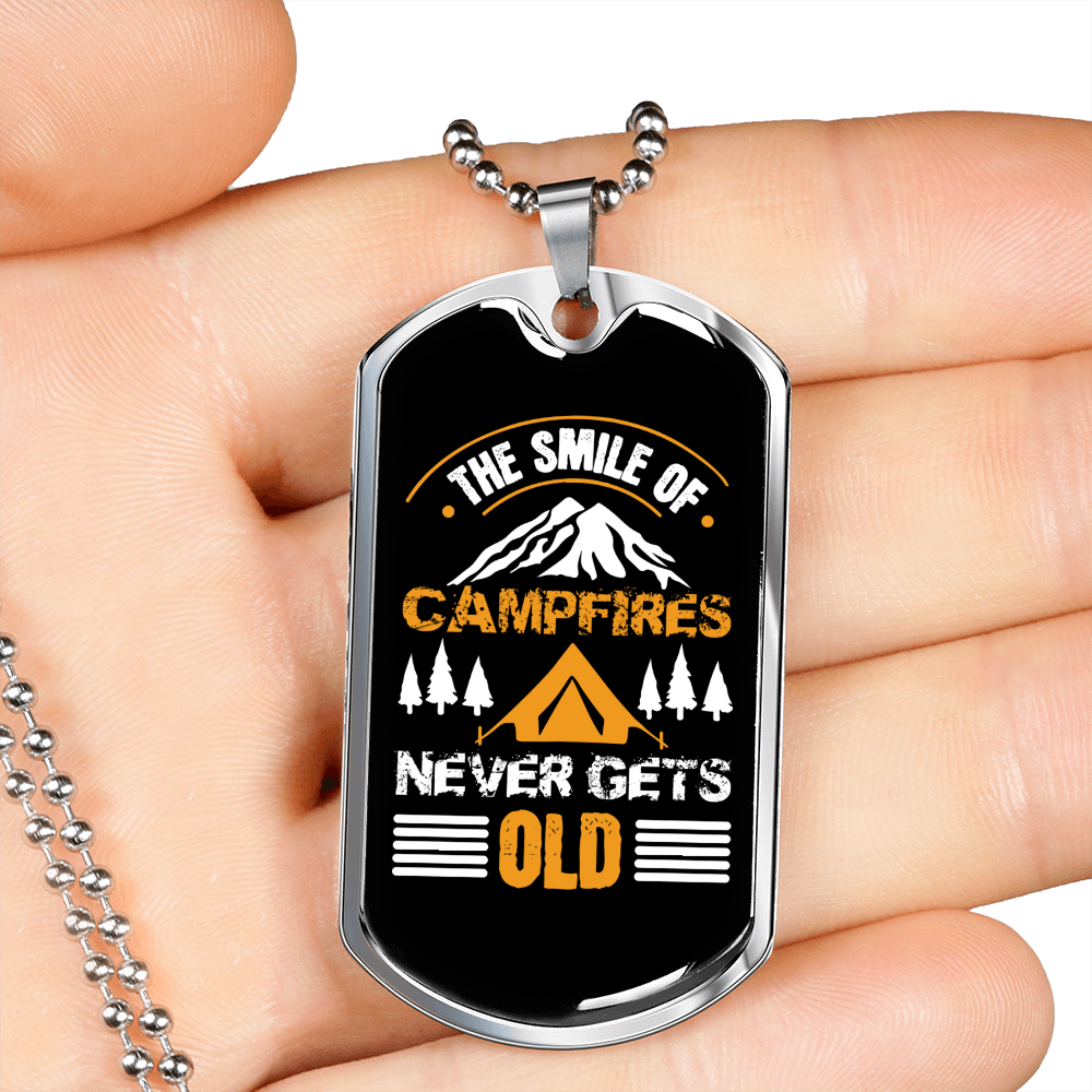Camper Necklace The Smile Of Campfires Necklace Stainless Steel or 18k Gold Dog Tag 24" Chain-Express Your Love Gifts