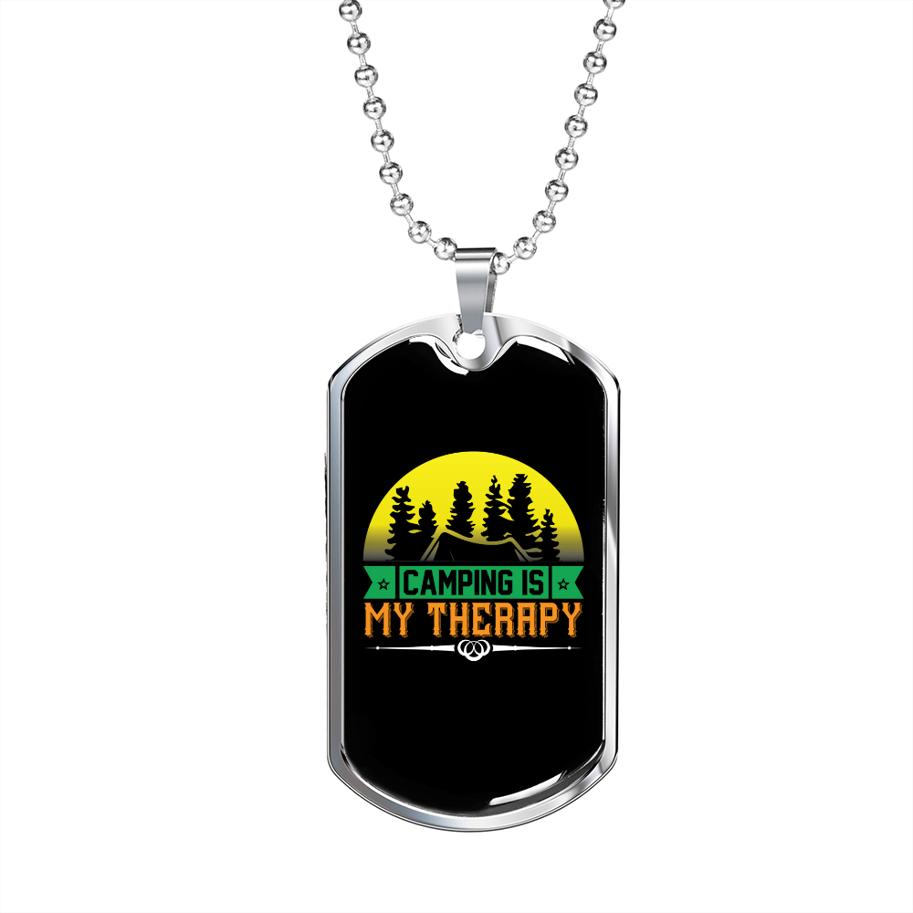 Camper Necklace Theraphy Camping Necklace Stainless Steel or 18k Gold Dog Tag 24" Chain-Express Your Love Gifts