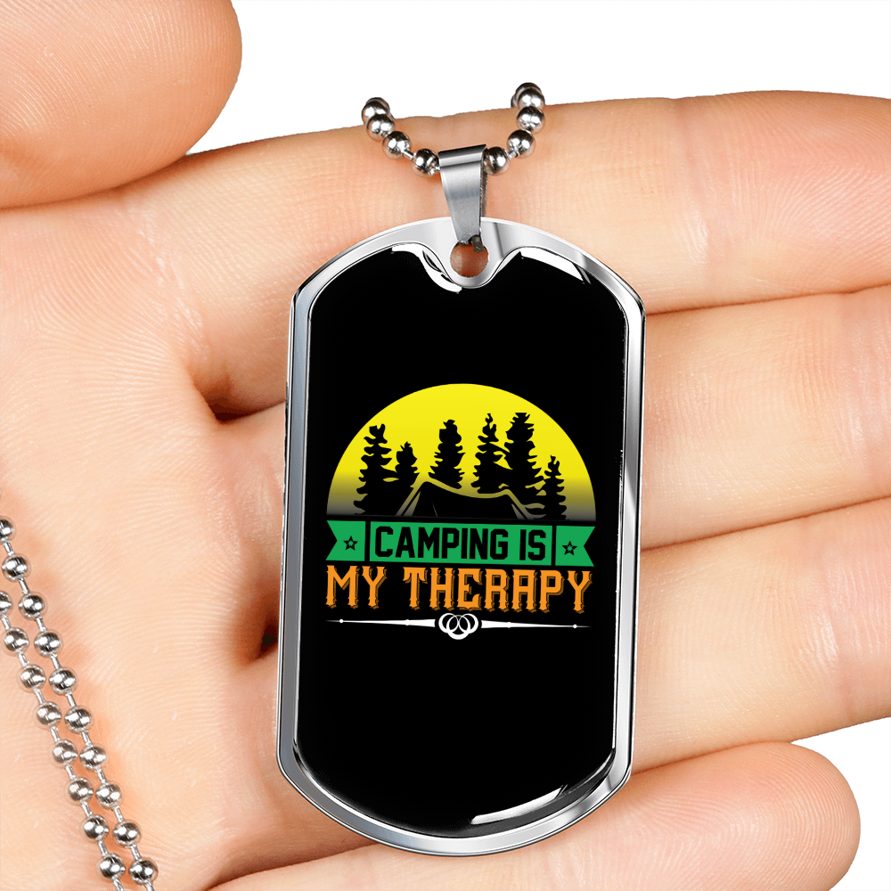 Camper Necklace Theraphy Camping Necklace Stainless Steel or 18k Gold Dog Tag 24" Chain-Express Your Love Gifts