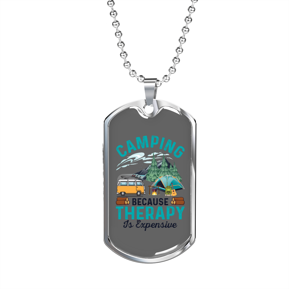 Camper Necklace Therapy Is Expensive Necklace Stainless Steel or 18k Gold Dog Tag 24" Chain-Express Your Love Gifts